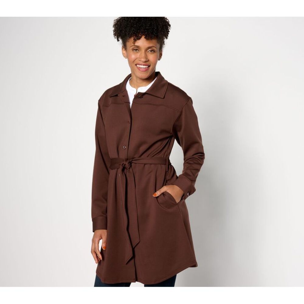 Revers-A-Brella Women's Petite Jacket 1XP Ponte Button-Front Brown A630490